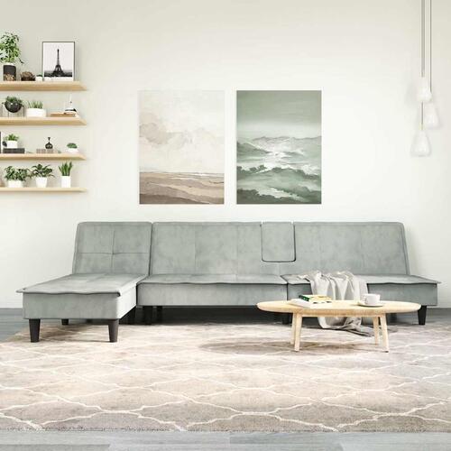 Sovesofa med chaiselong 255x140x70 cm velour lysegrå