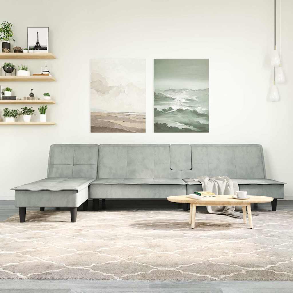 Sovesofa med chaiselong 255x140x70 cm velour lysegrå