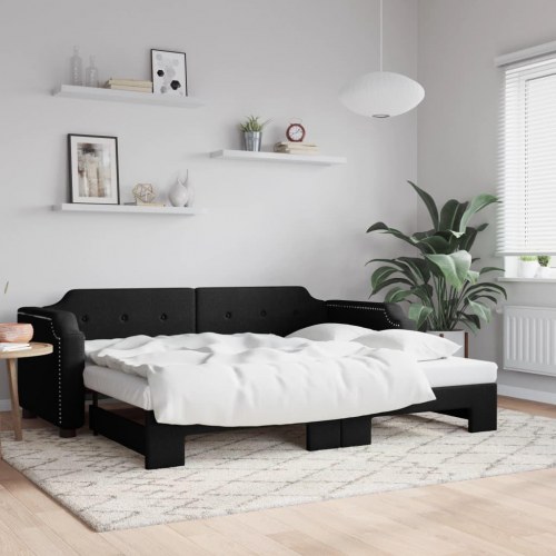 Daybed med udtræk 90×190 cm - stof, sort