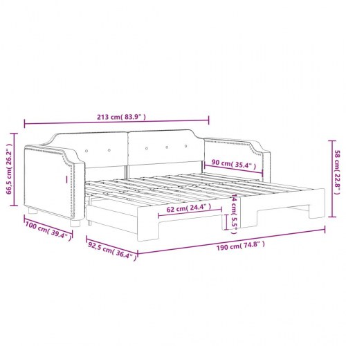 Daybed med udtræk 90×190 cm - stof, sort