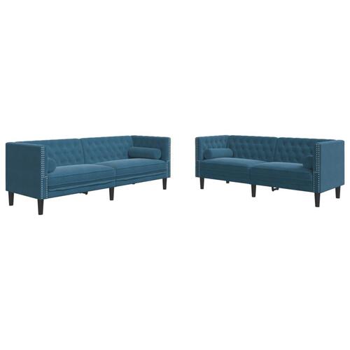 2-personers Chesterfield-sofasæt med puder fløjl blå