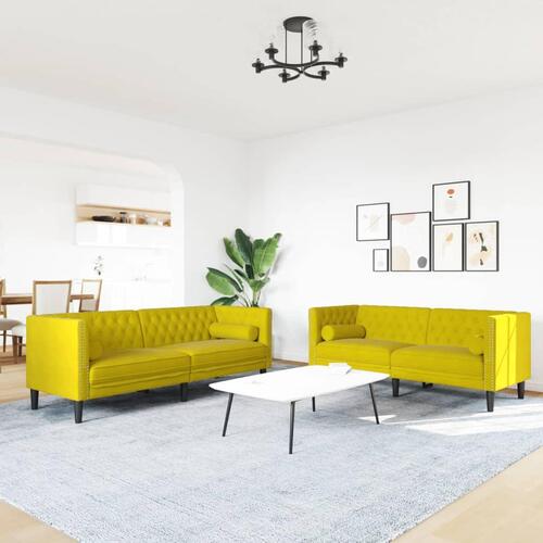2-personers Chesterfield-sofasæt med puder fløjl gul