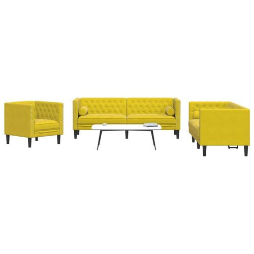 3-personers Chesterfield-sofasæt med puder fløjl gul