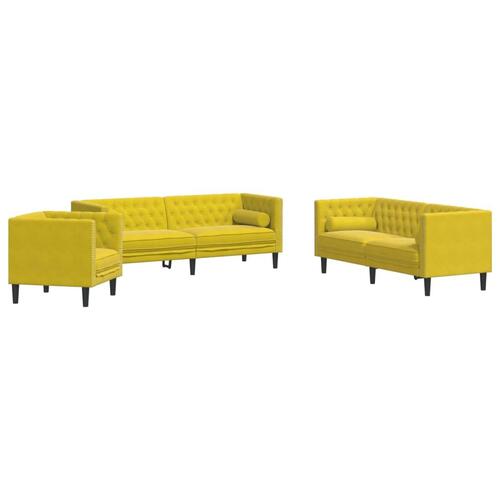 3-personers Chesterfield-sofasæt med puder fløjl gul