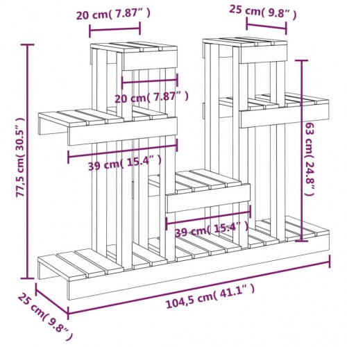 Plantestativ i massivt fyrretræ - hvid, 104,5 × 25 × 77,5 cm