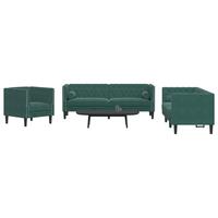 3-personers Chesterfield-sofasæt med puder fløjl mørkegrøn