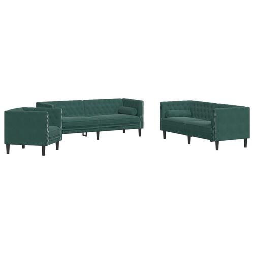 3-personers Chesterfield-sofasæt med puder fløjl mørkegrøn