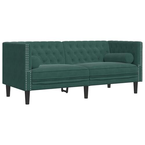 3-personers Chesterfield-sofasæt med puder fløjl mørkegrøn