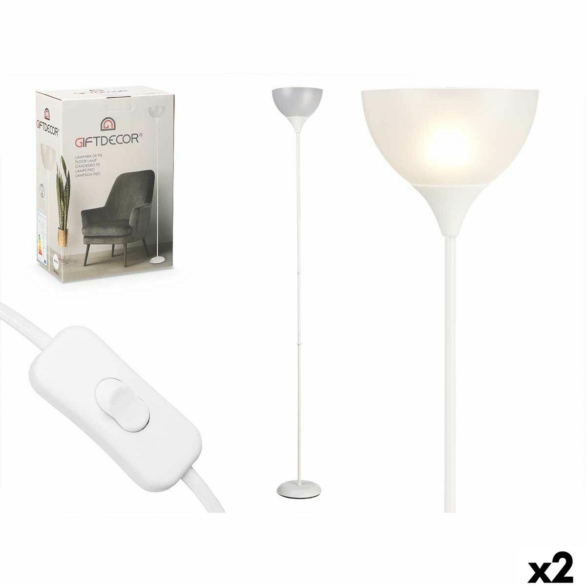 Gulvlampe - hvid, E27, 60 W, 185 cm (2 stk.)