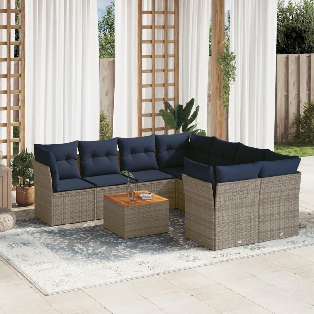 Sofasæt til haven 9 dele med hynder polyrattan grå billede