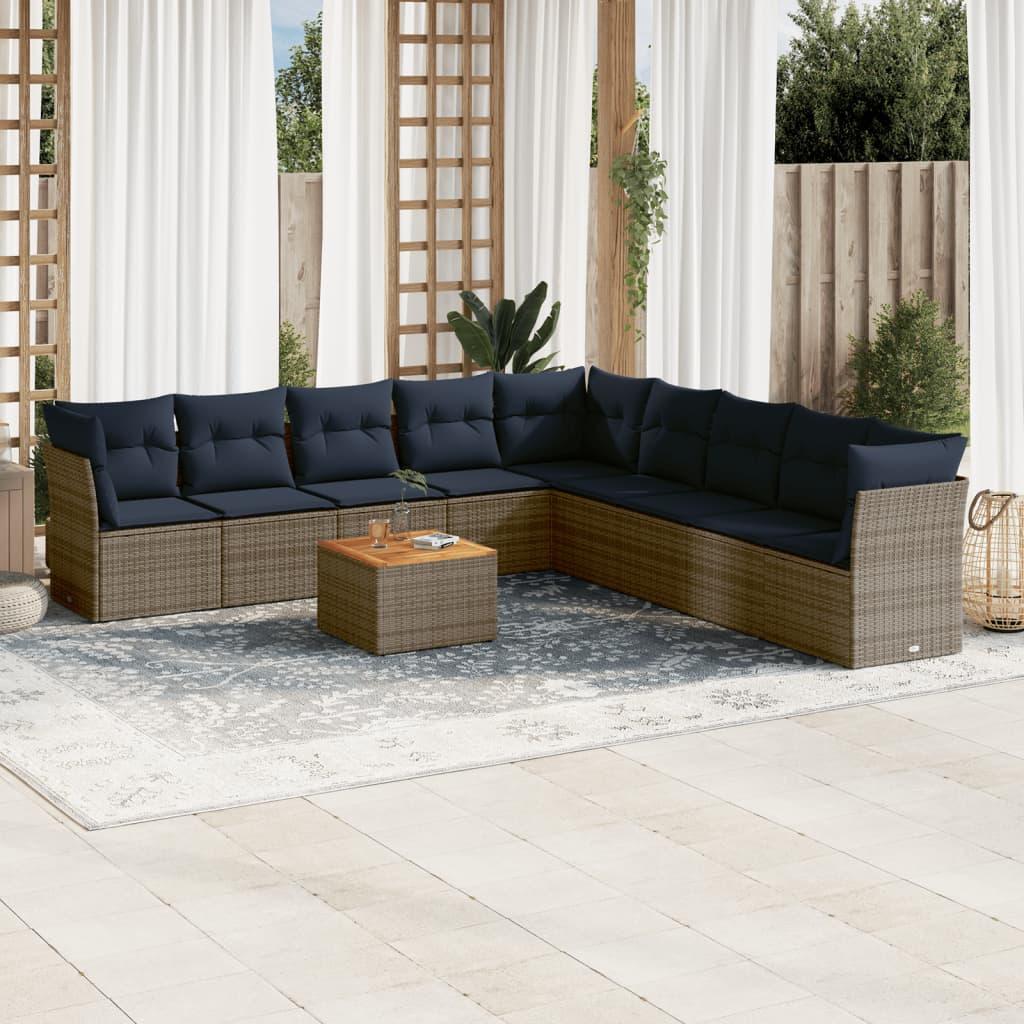 Sofasæt til haven 10 dele med hynder polyrattan grå billede