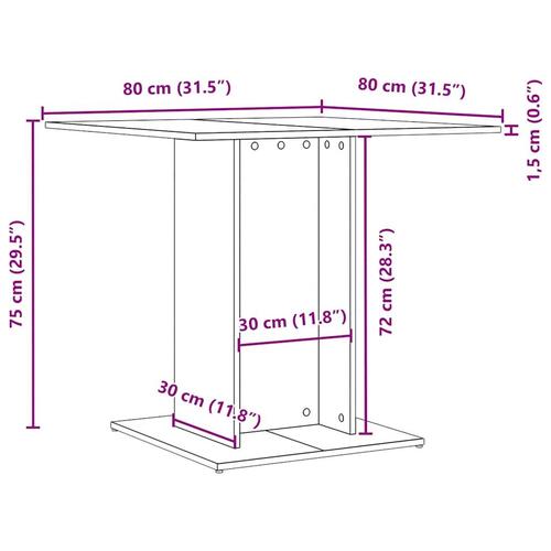 Spisebord 80x80x75 cm konstrueret træ sort egetræsfarve
