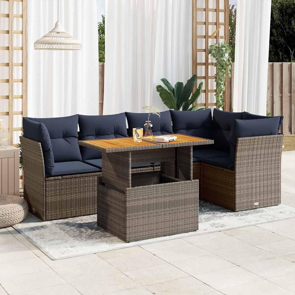Sofasæt til haven 6 dele med hynder polyrattan grå billede