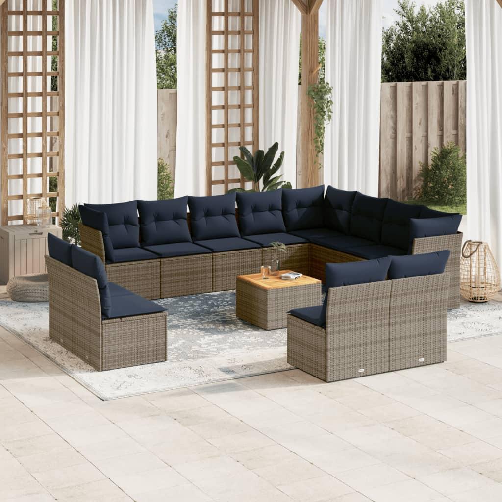 Sofasæt til haven 13 dele med hynder polyrattan grå billede