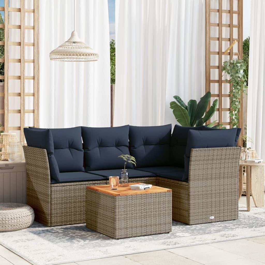 Sofasæt til haven 5 dele med hynder polyrattan grå billede