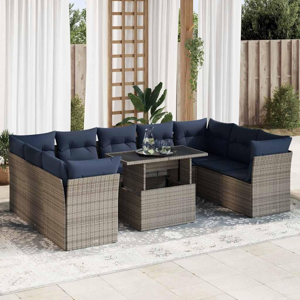 Sofasæt til haven 10 dele med hynder polyrattan akacietræ grå billede