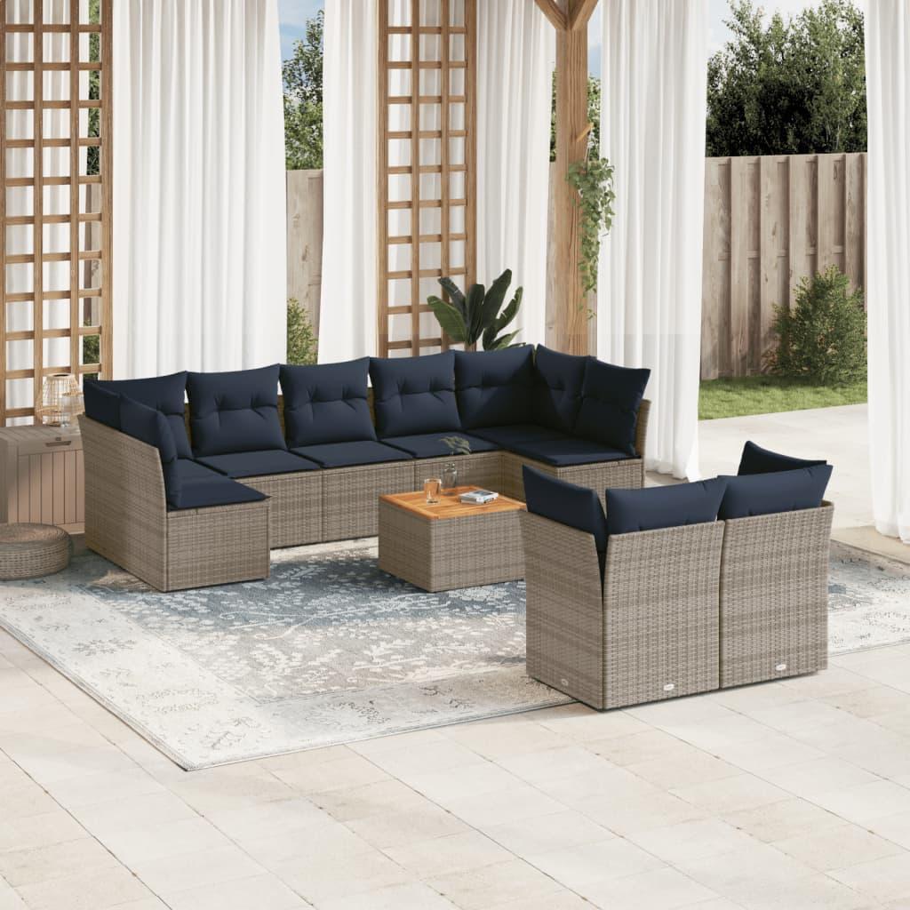 Sofasæt til haven 10 dele med hynder polyrattan grå billede