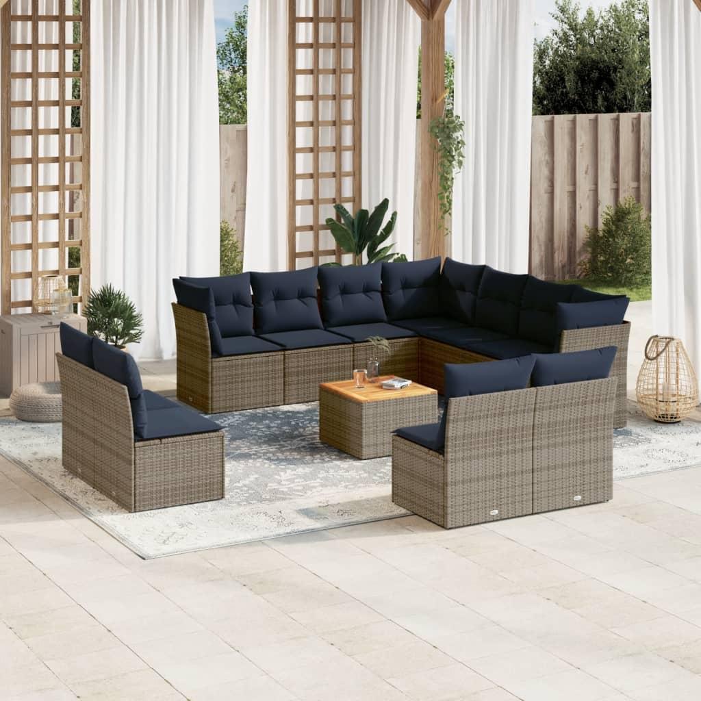 Sofasæt til haven 12 dele med hynder polyrattan grå billede