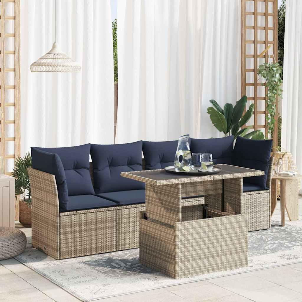 Sofasæt 5 dele med hynder polyrattan akacietræ grå billede