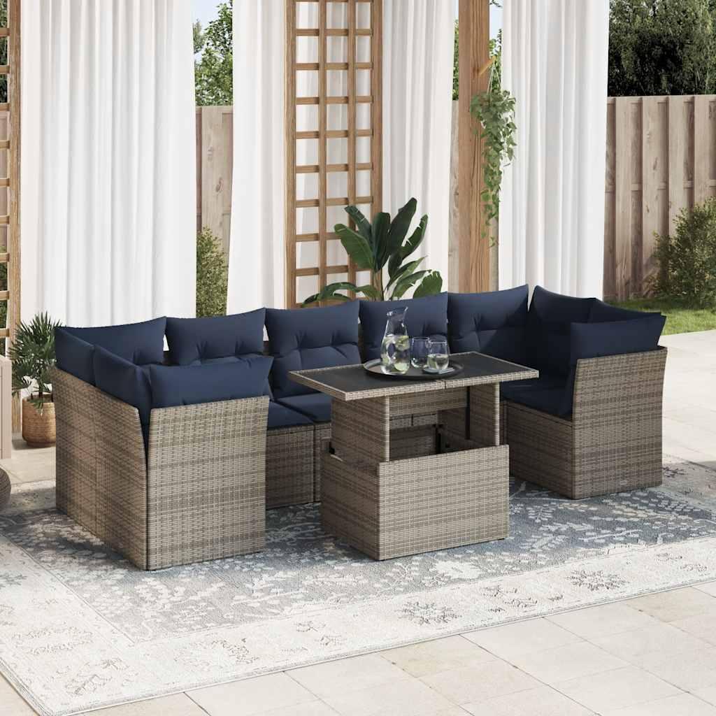 Sofasæt til haven 8 dele med hynder polyrattan akacietræ grå billede