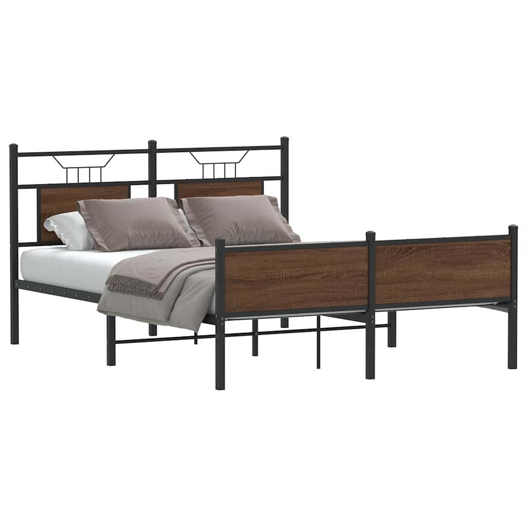 Sengeramme 137×190 cm i brunt eg-look med stål - uden madras