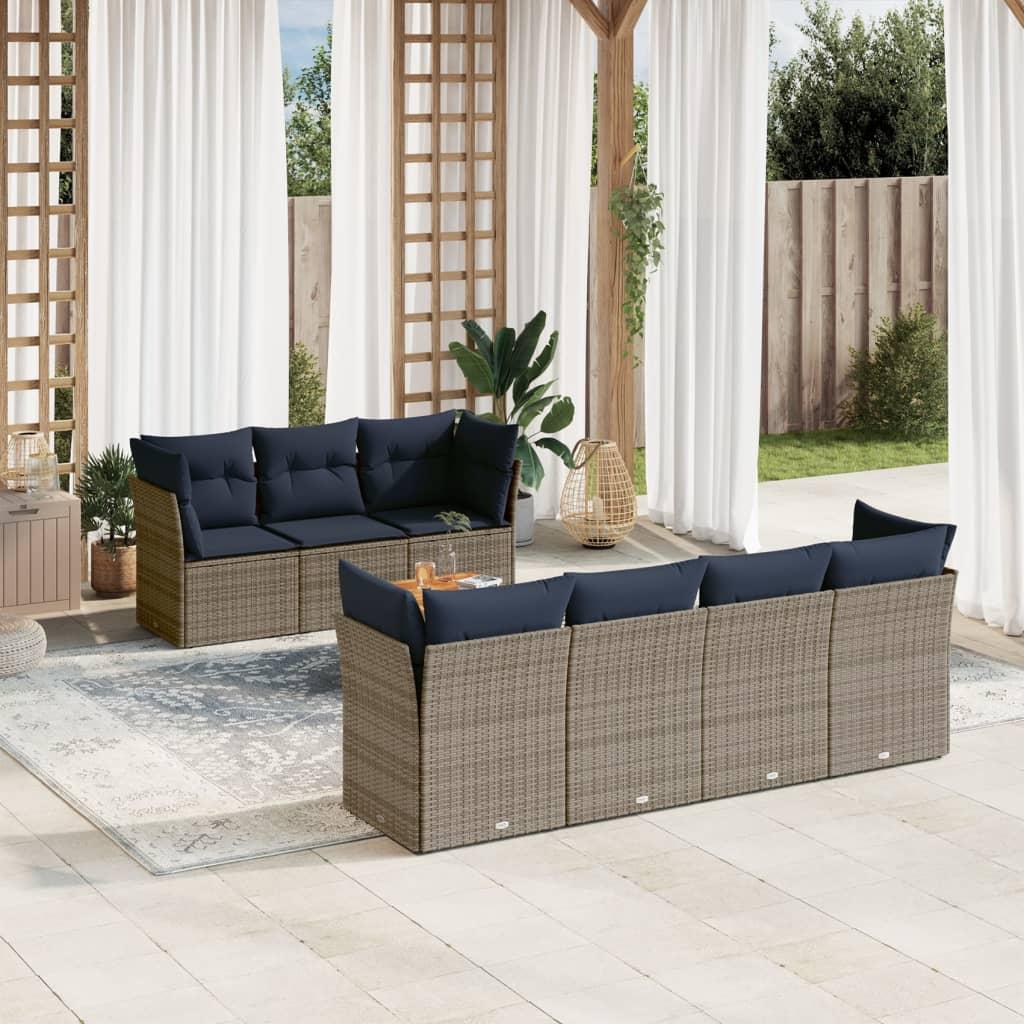 Sofasæt til haven 8 dele med hynder polyrattan grå billede