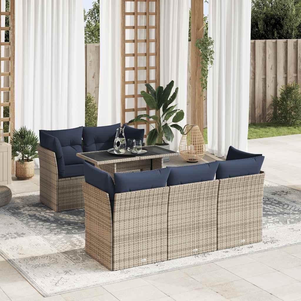 Sofasæt til haven 6 dele med hynder polyrattan akacietræ grå billede