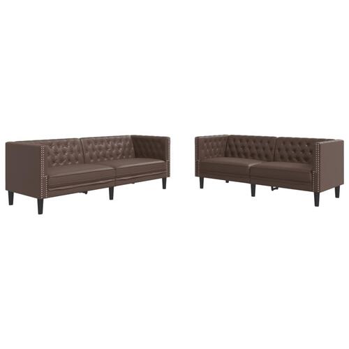 2-personers Chesterfield-sofasæt kunstlæder brun