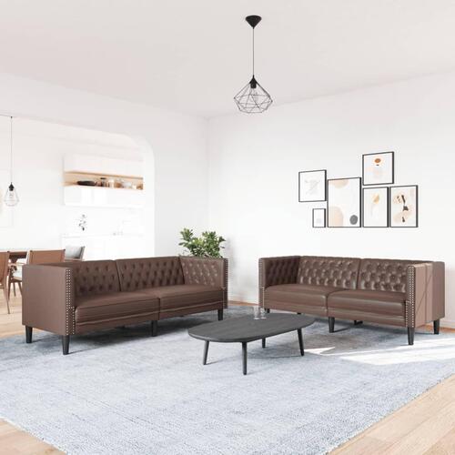 2-personers Chesterfield-sofasæt kunstlæder brun