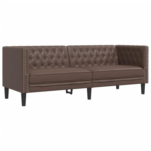 2-personers Chesterfield-sofasæt kunstlæder brun