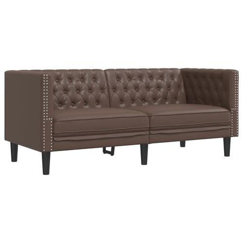 2-personers Chesterfield-sofasæt kunstlæder brun