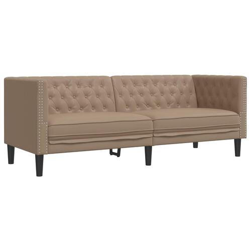 2-personers Chesterfield-sofastol kunstlæder cappuccinofarvet