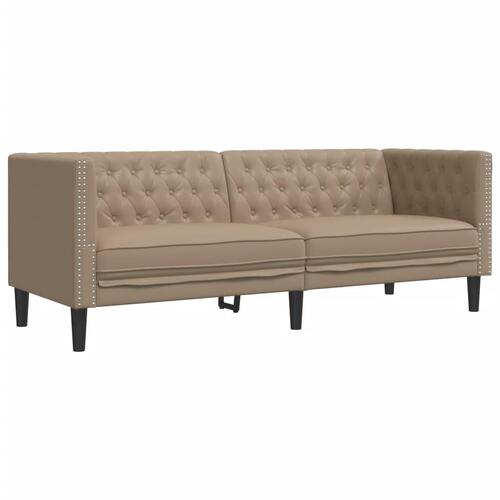 3-personers Chesterfield-sofasæt kunstlæder cappuccinofarvet