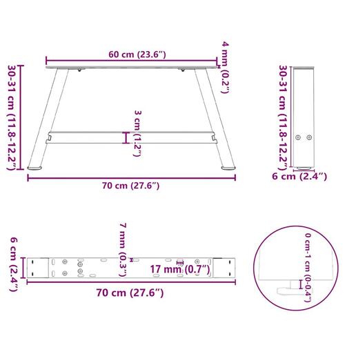 Sofabordben A-formet 2 stk 70x(30-31) cm stål