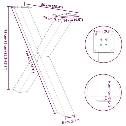 Spisebordsben X-formet 3 stk. naturstål 90x(72-73) cm stål
