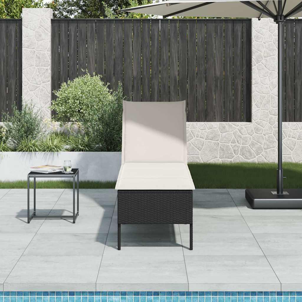 Liggestol med hynde 55x200x44 cm polyrattan sort
