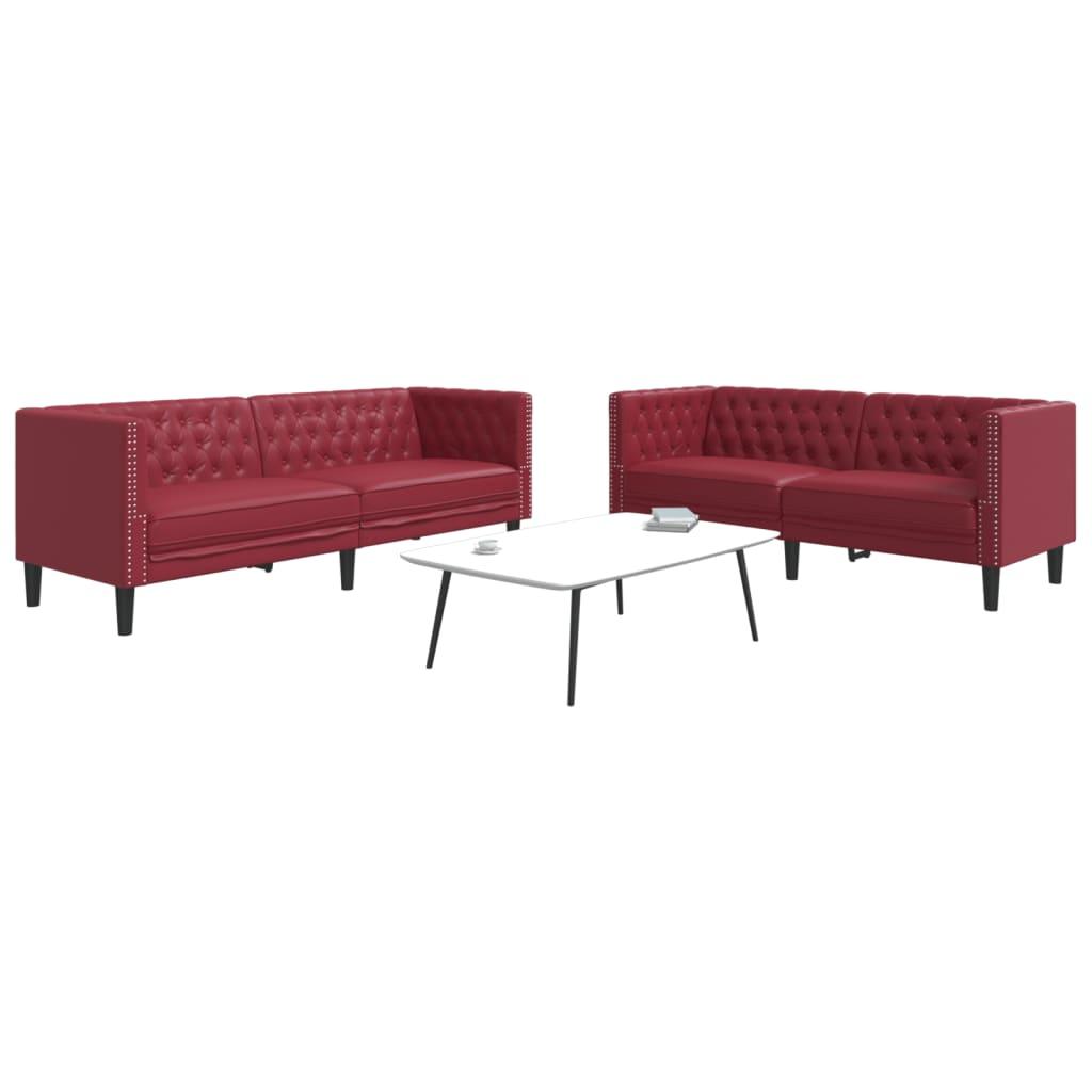 2-personers Chesterfield-sofastol kunstlæder vinrød