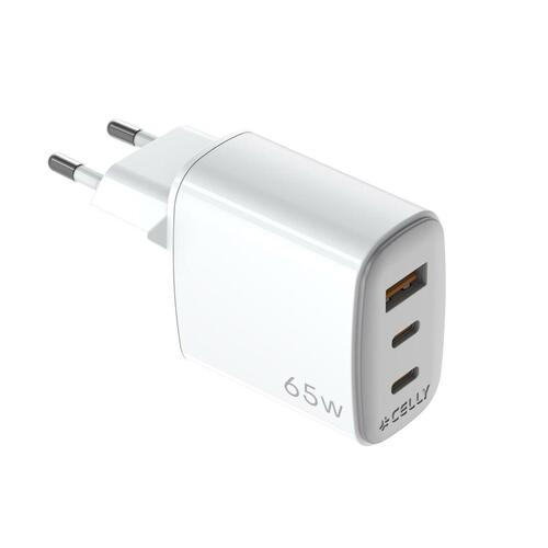 Vægoplader Celly UPTC1USB2USBC65 Hvid