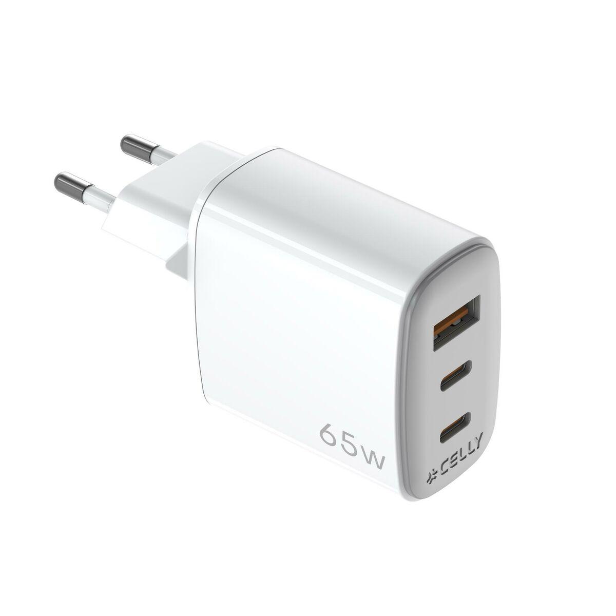 Vægoplader Celly UPTC1USB2USBC65 Hvid