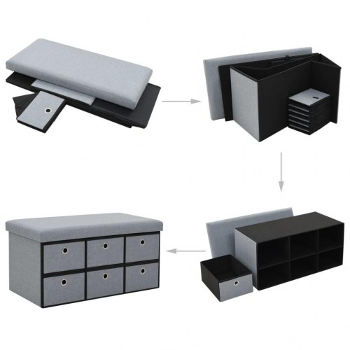 Foldbar opbevaringsbænk imiteret linned 76 x 38 x 38 cm lysegrå