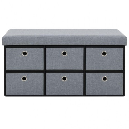 Foldbar opbevaringsbænk imiteret linned 76 x 38 x 38 cm lysegrå