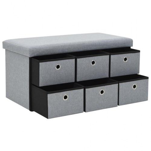 Foldbar opbevaringsbænk imiteret linned 76 x 38 x 38 cm lysegrå