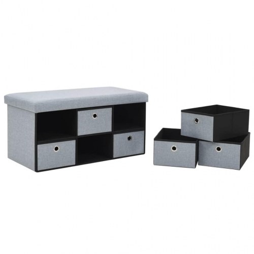 Foldbar opbevaringsbænk imiteret linned 76 x 38 x 38 cm lysegrå