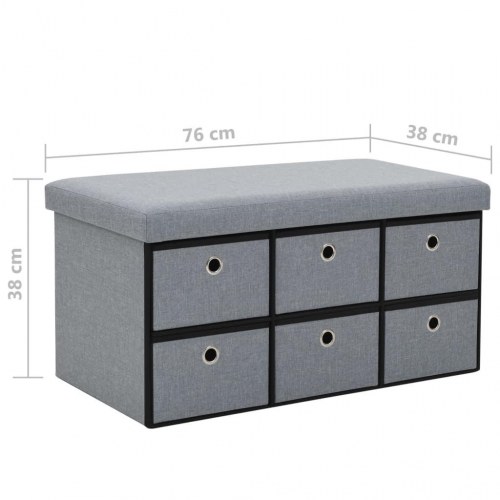Foldbar opbevaringsbænk imiteret linned 76 x 38 x 38 cm lysegrå