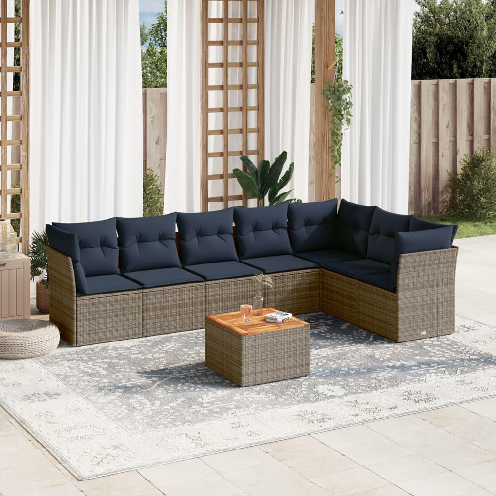 Sofasæt til haven 8 dele med hynder polyrattan grå billede