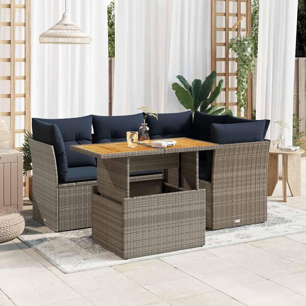 Sofasæt 5 dele med hynder polyrattan grå billede