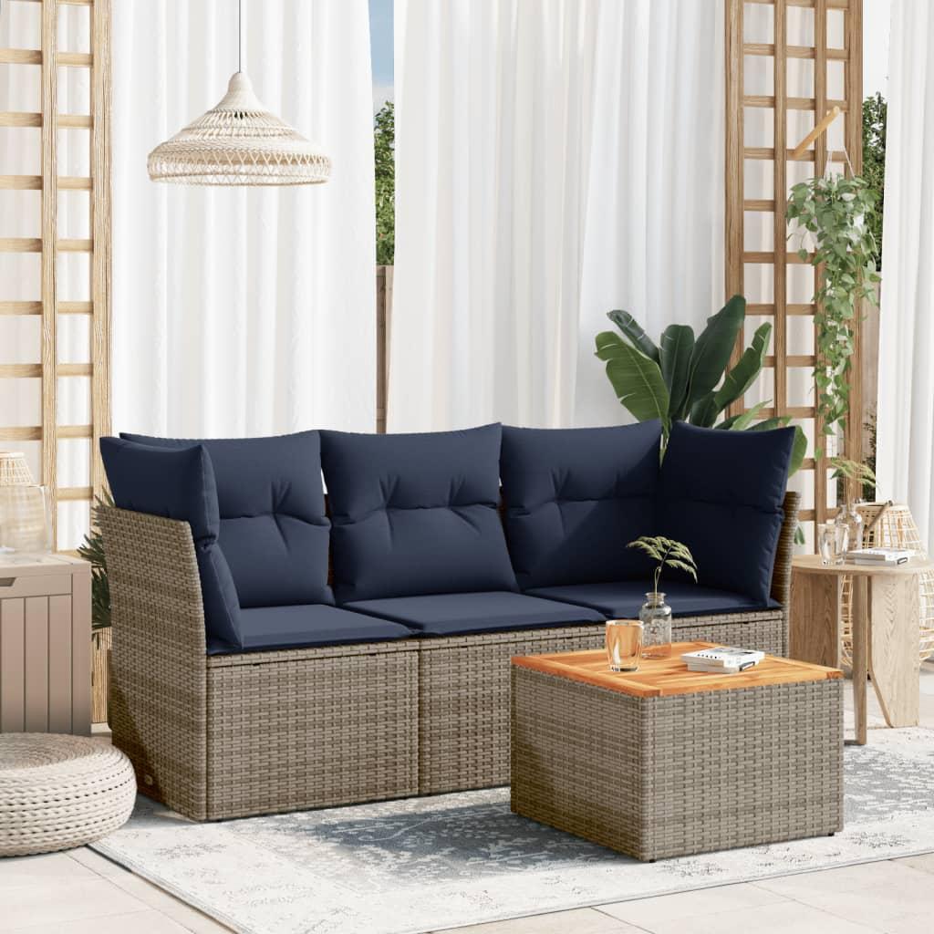Sofasæt til haven 4 dele med hynder polyrattan grå billede