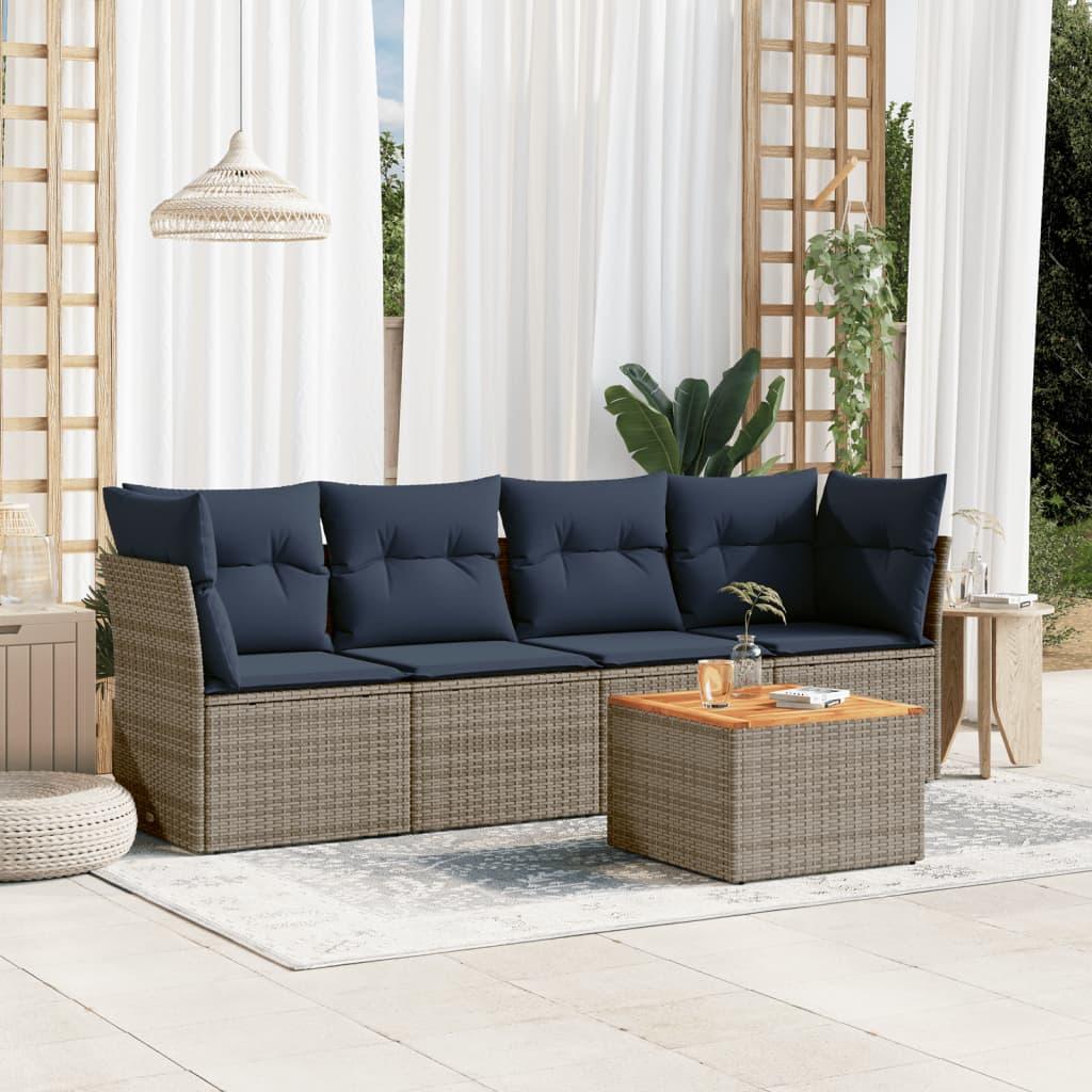 Sofasæt til haven 5 dele med hynder polyrattan grå billede