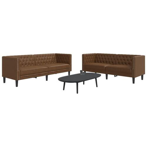 2-personers Chesterfield-sofasæt imiteret ruskind brun