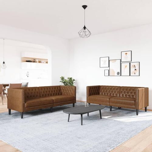 2-personers Chesterfield-sofasæt imiteret ruskind brun